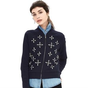 Banana Republic Embellished Jewled Bomber Sweatshirt